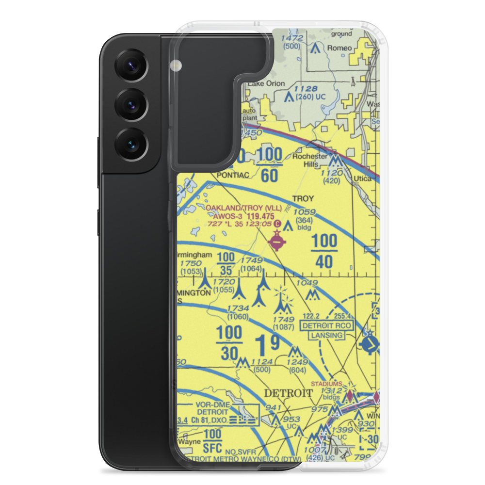 Oakland Troy Airport (VLL) VFR Sectional Samsung Case Samsung Galaxy S22 Plus model shown