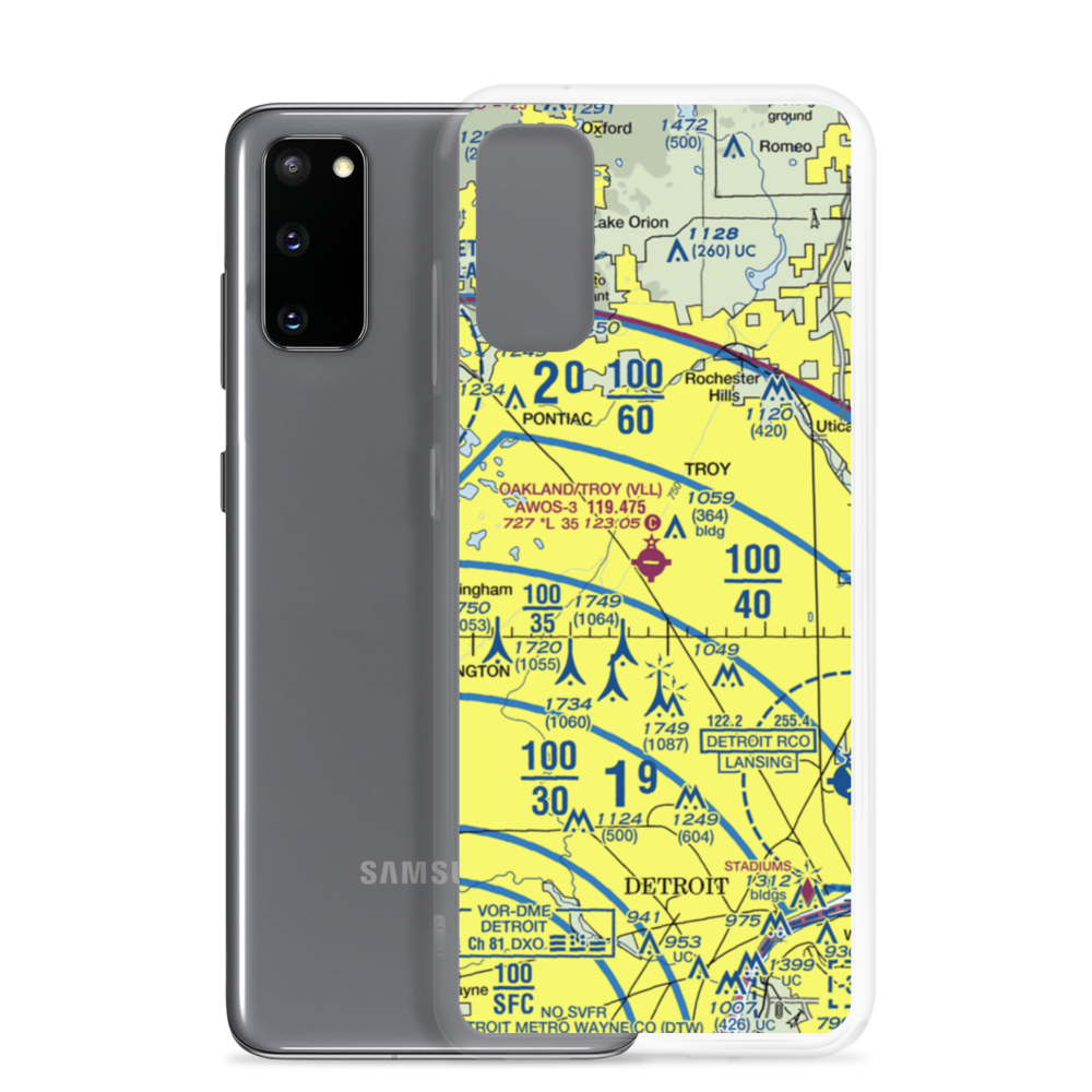 Oakland Troy Airport (VLL) VFR Sectional Samsung Case Samsung Galaxy S20 model shown