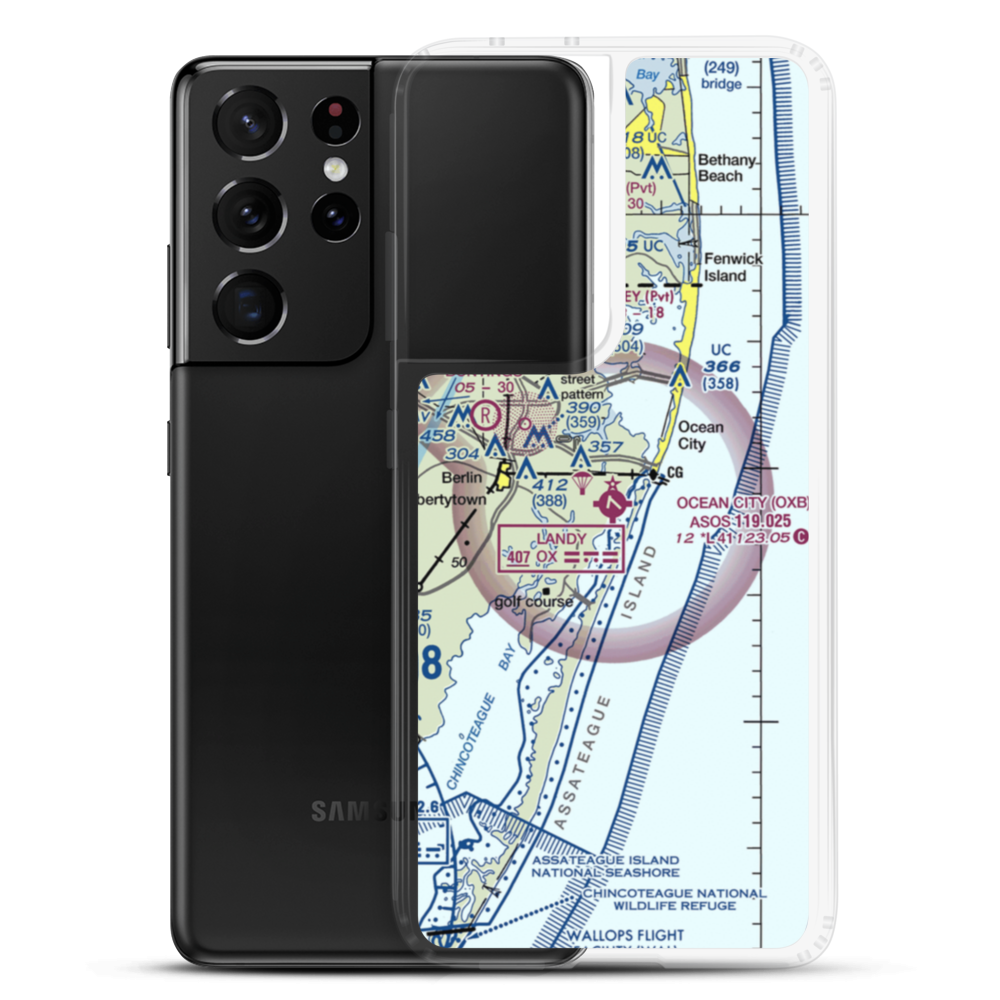 Ocean City Municipal Airport (OXB) VFR Sectional Samsung Case Samsung Galaxy S21 Ultra model shown
