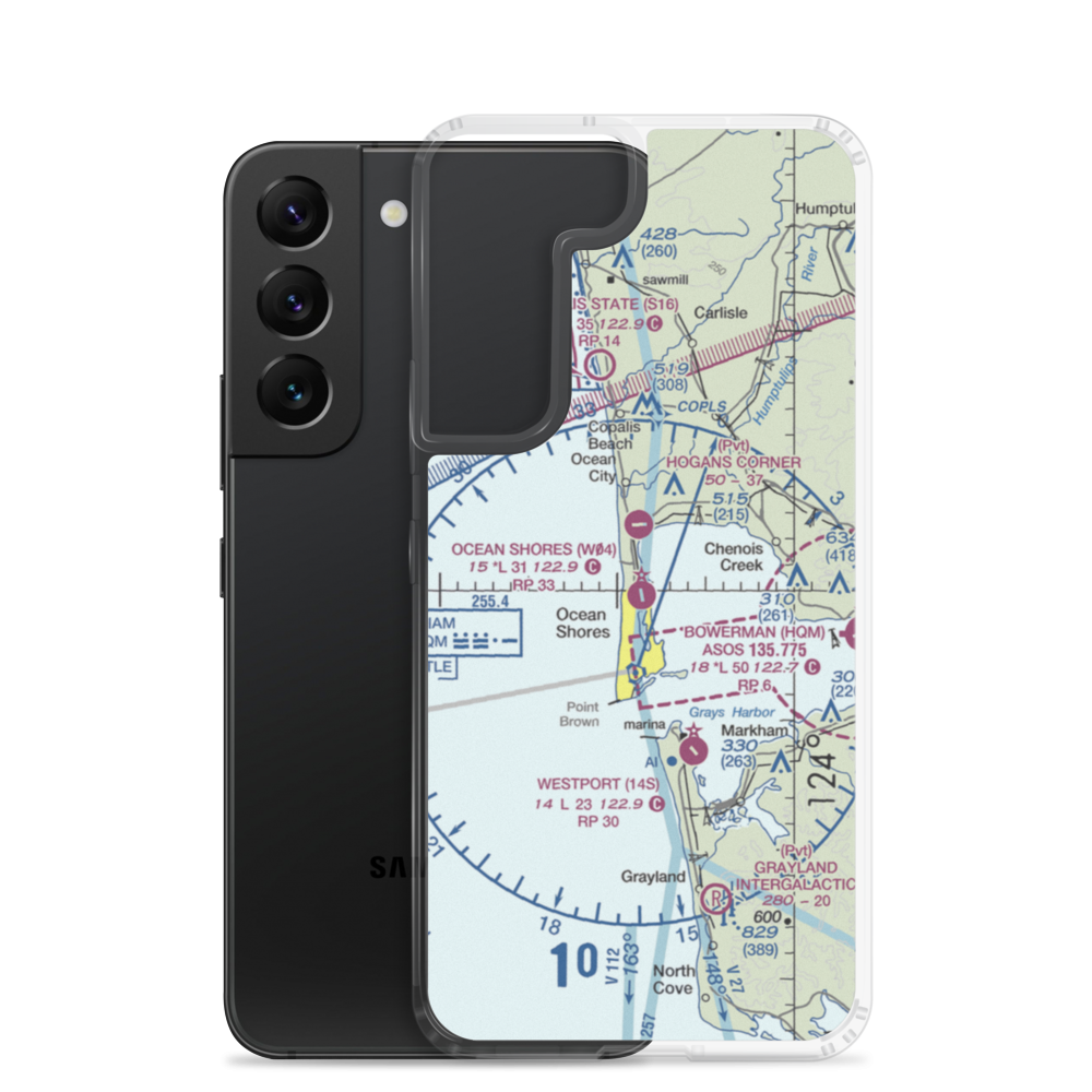 Ocean Shores Municipal Airport (W04) VFR Sectional Samsung Case Samsung Galaxy S22 model shown
