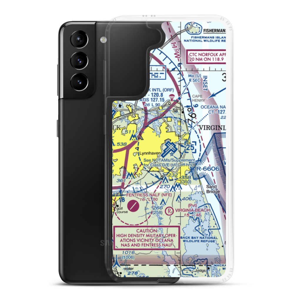 Oceana Naval Air Station (NTU) VFR Sectional Samsung Case Samsung Galaxy S21 Plus model shown