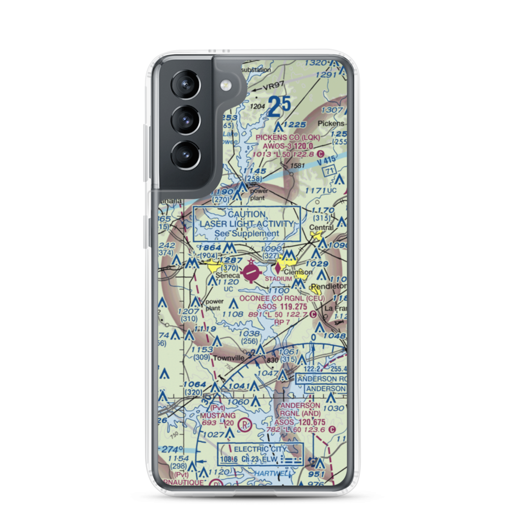 Oconee County Regional Airport (CEU) VFR Sectional Samsung Case Samsung Galaxy S21 model shown