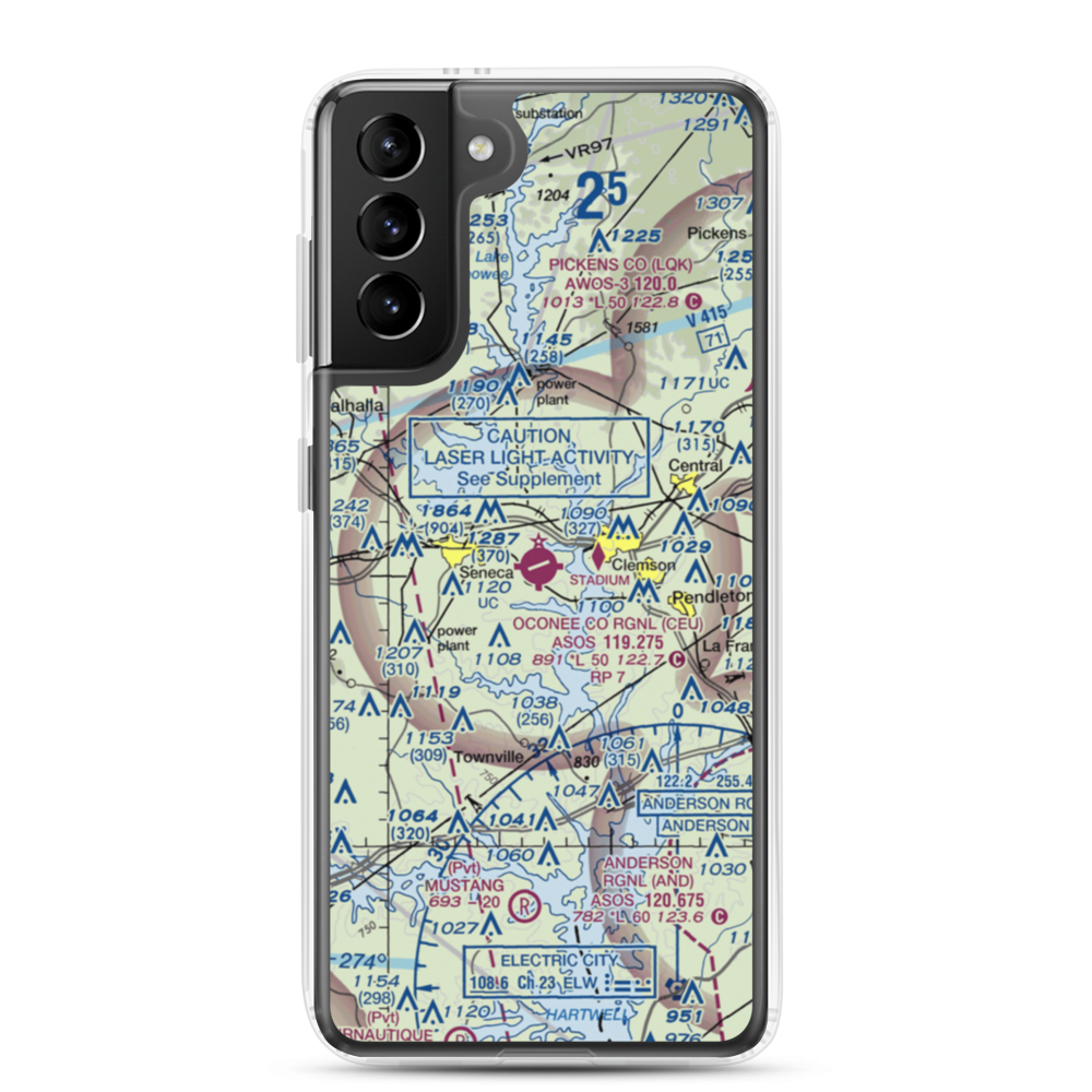 Oconee County Regional Airport (CEU) VFR Sectional Samsung Case Samsung Galaxy S21 Plus model shown