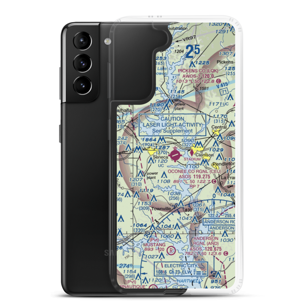Oconee County Regional Airport (CEU) VFR Sectional Samsung Case Samsung Galaxy S21 Plus model shown
