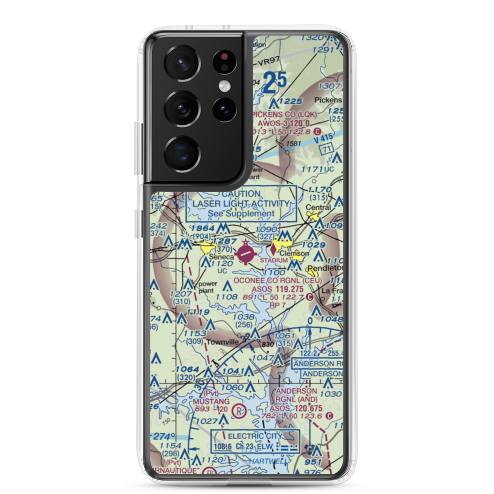 Oconee County Regional Airport (CEU) VFR Sectional Samsung Case Samsung Galaxy S21 Ultra model shown
