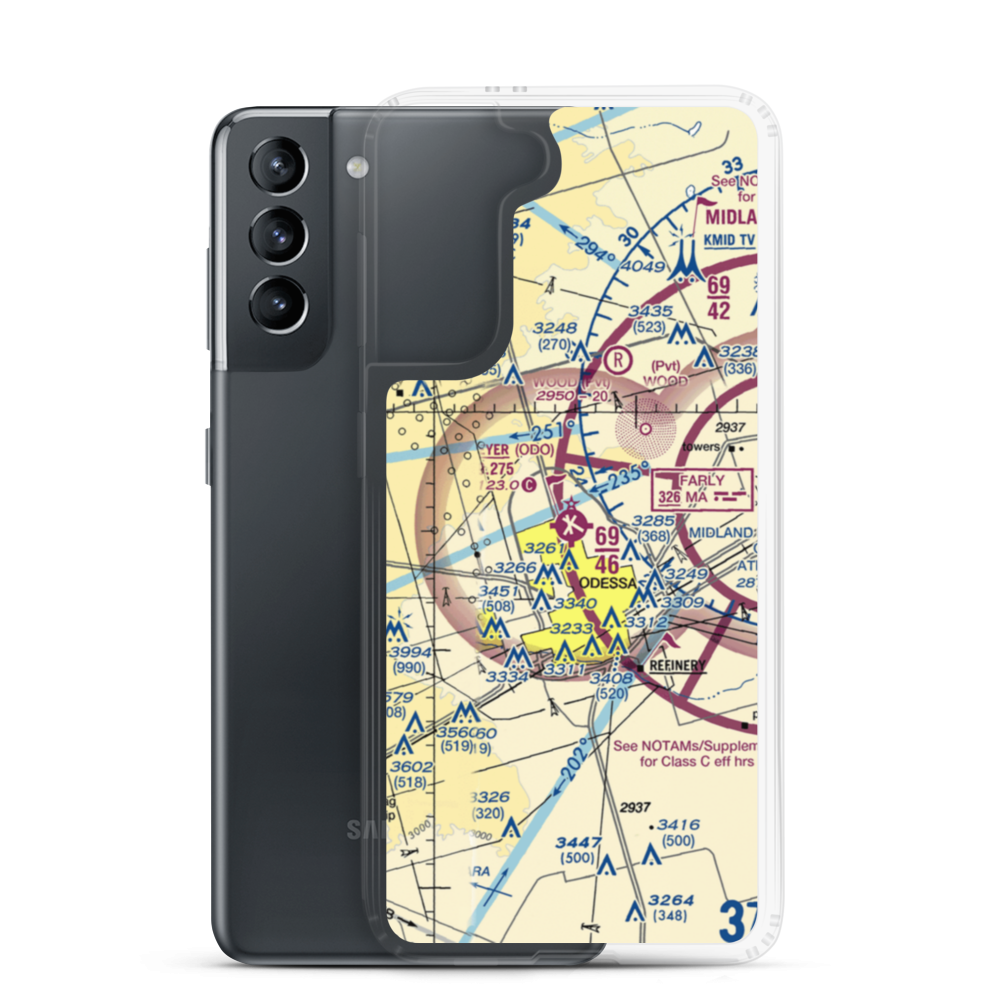 Odessa Schlemeyer Field (ODO) VFR Sectional Samsung Case Samsung Galaxy S21 model shown