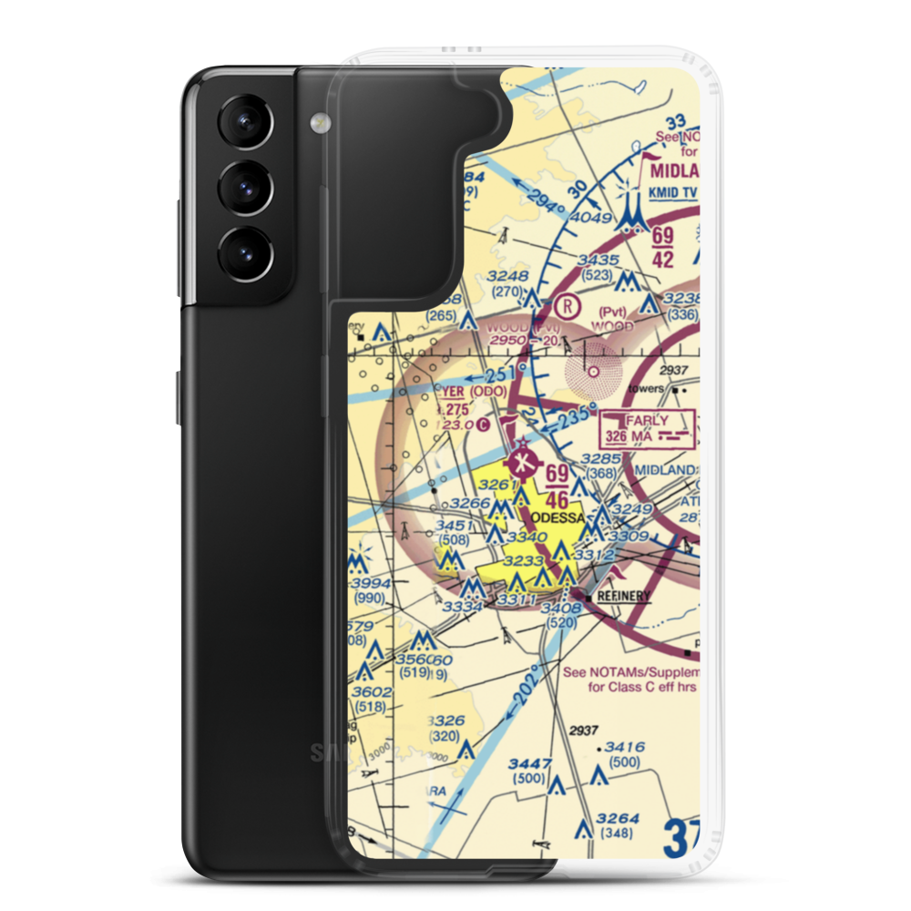 Odessa Schlemeyer Field (ODO) VFR Sectional Samsung Case Samsung Galaxy S21 Plus model shown