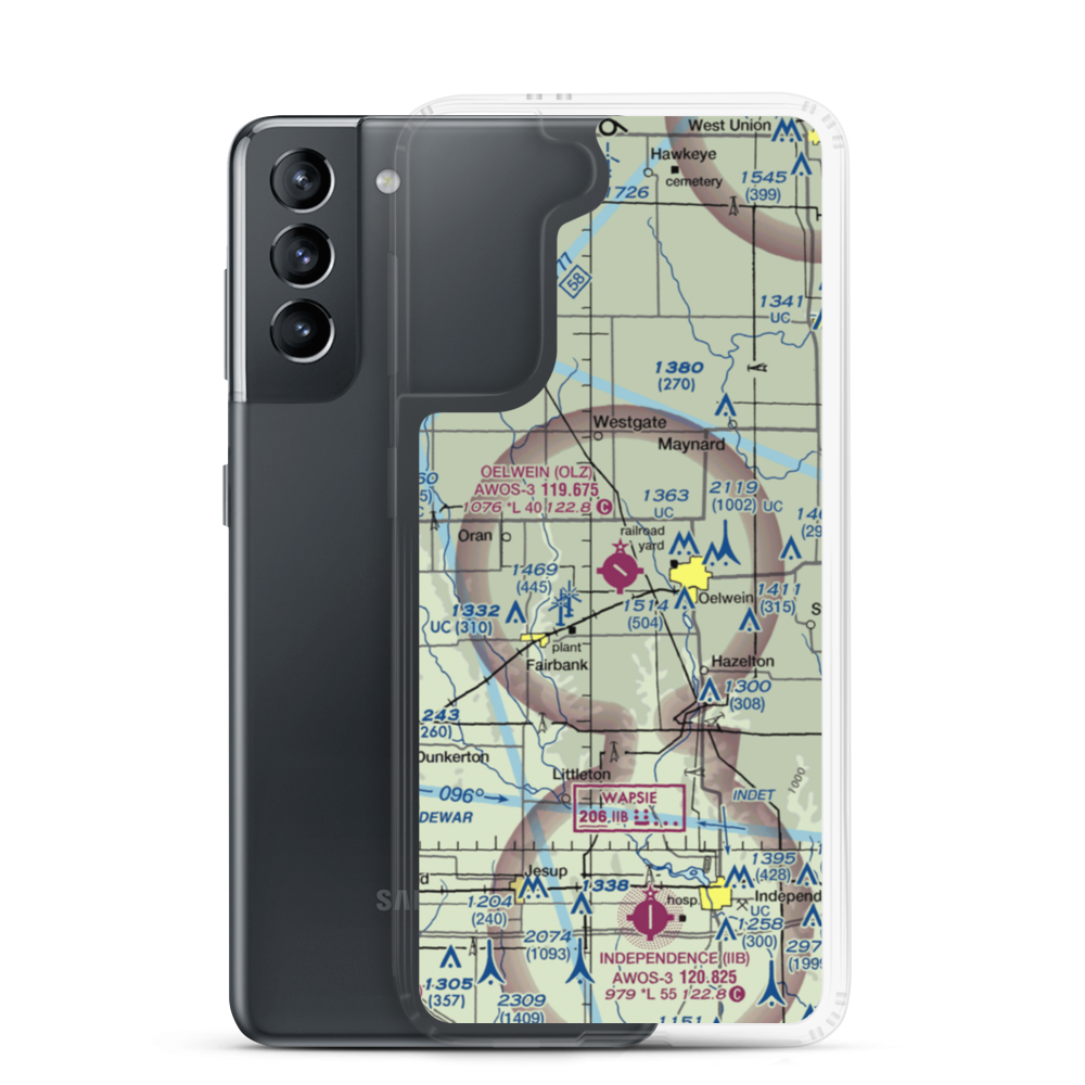 Oelwein Municipal Airport (OLZ) VFR Sectional Samsung Case Samsung Galaxy S21 model shown