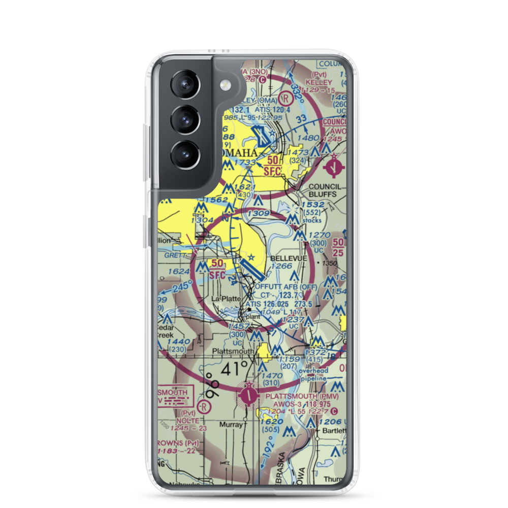 Offutt Air Force Base (OFF) VFR Sectional Samsung Case Samsung Galaxy S21 model shown