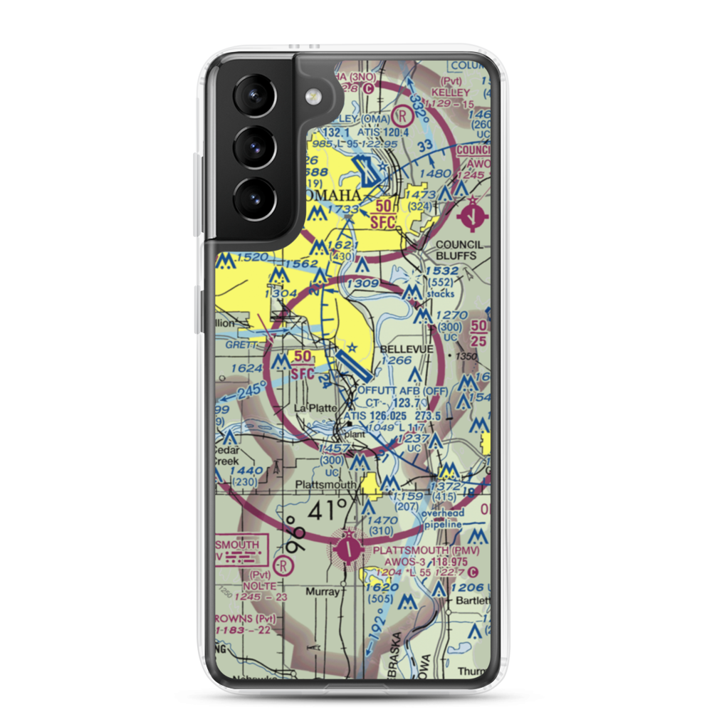 Offutt Air Force Base (OFF) VFR Sectional Samsung Case Samsung Galaxy S21 Plus model shown