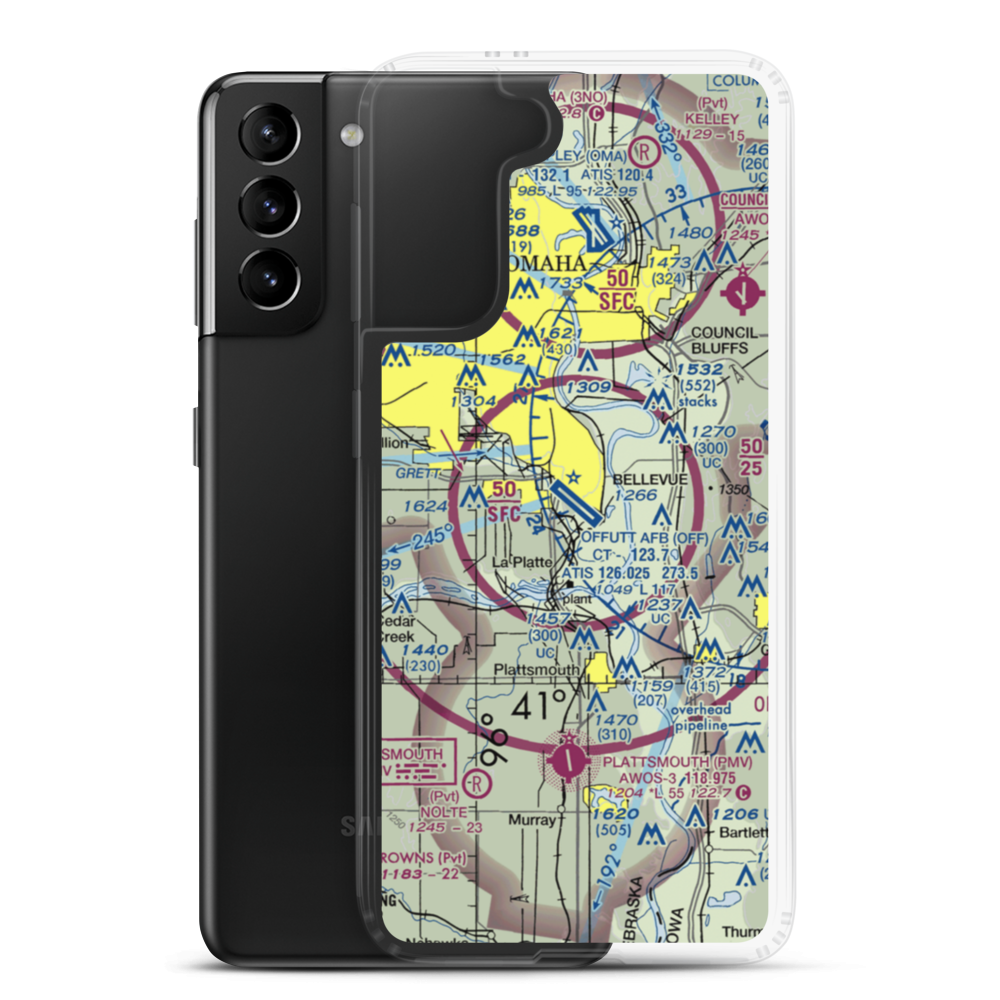 Offutt Air Force Base (OFF) VFR Sectional Samsung Case Samsung Galaxy S21 Plus model shown