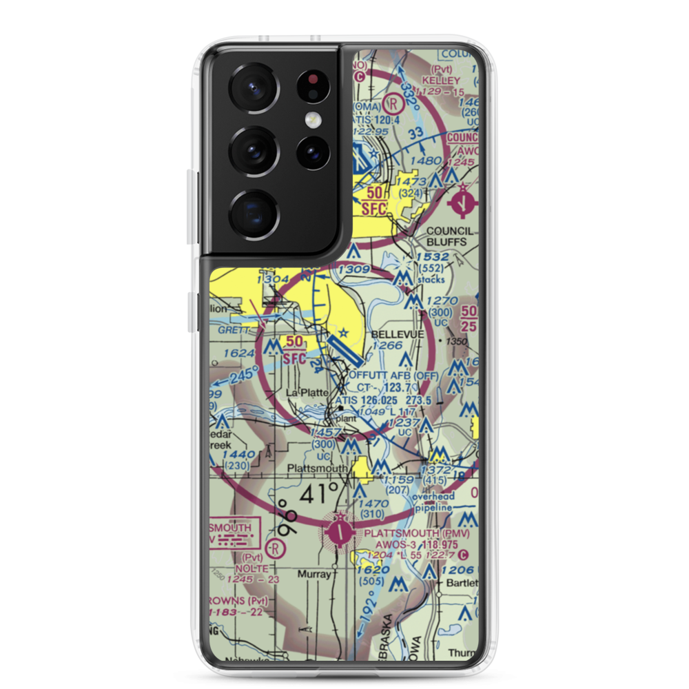 Offutt Air Force Base (OFF) VFR Sectional Samsung Case Samsung Galaxy S21 Ultra model shown