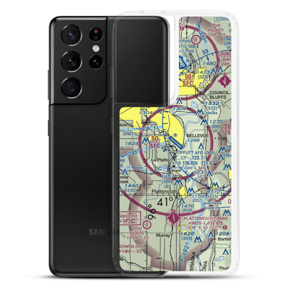 Offutt Air Force Base (OFF) VFR Sectional Samsung Case Samsung Galaxy S21 Ultra model shown