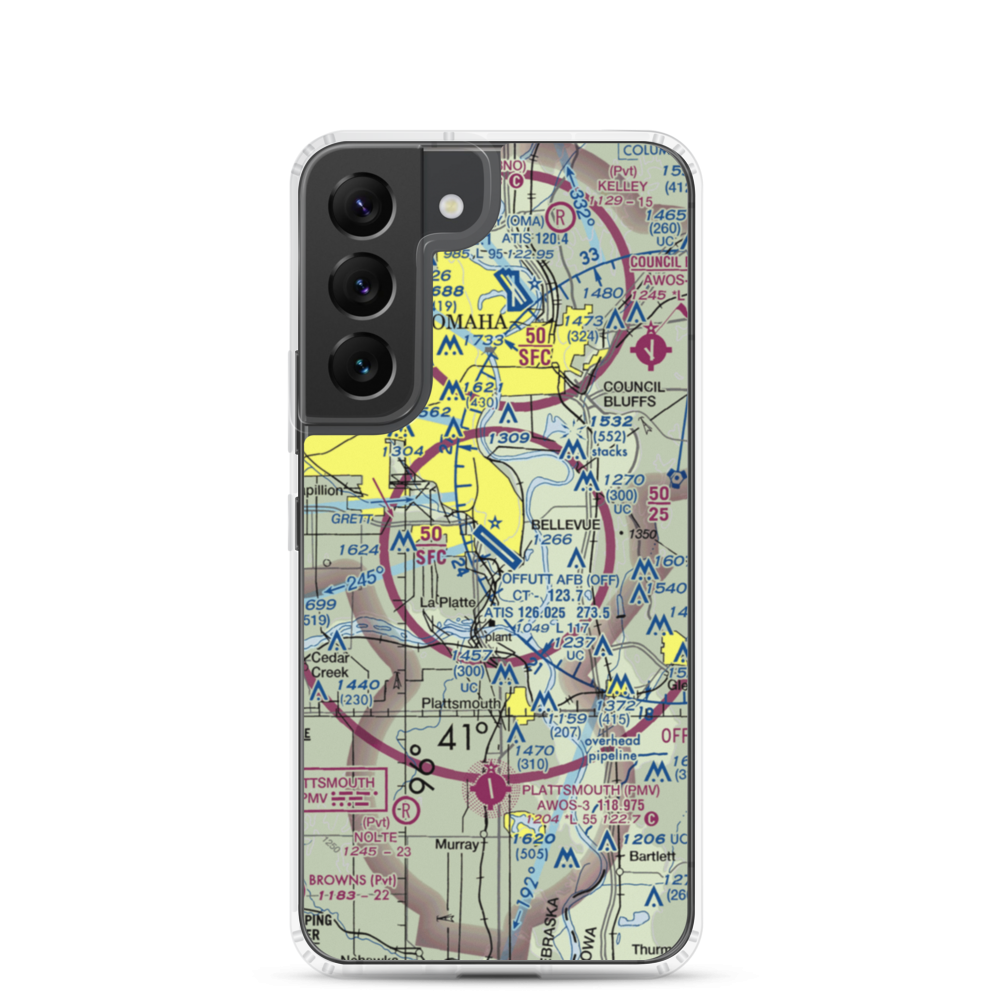 Offutt Air Force Base (OFF) VFR Sectional Samsung Case Samsung Galaxy S22 model shown