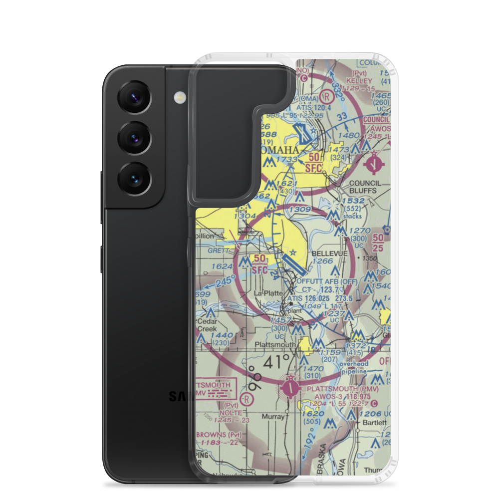 Offutt Air Force Base (OFF) VFR Sectional Samsung Case Samsung Galaxy S22 model shown