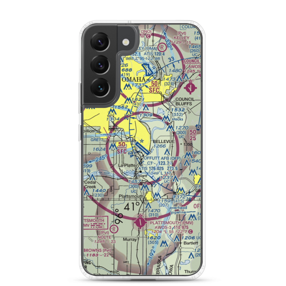Offutt Air Force Base (OFF) VFR Sectional Samsung Case Samsung Galaxy S22 Plus model shown