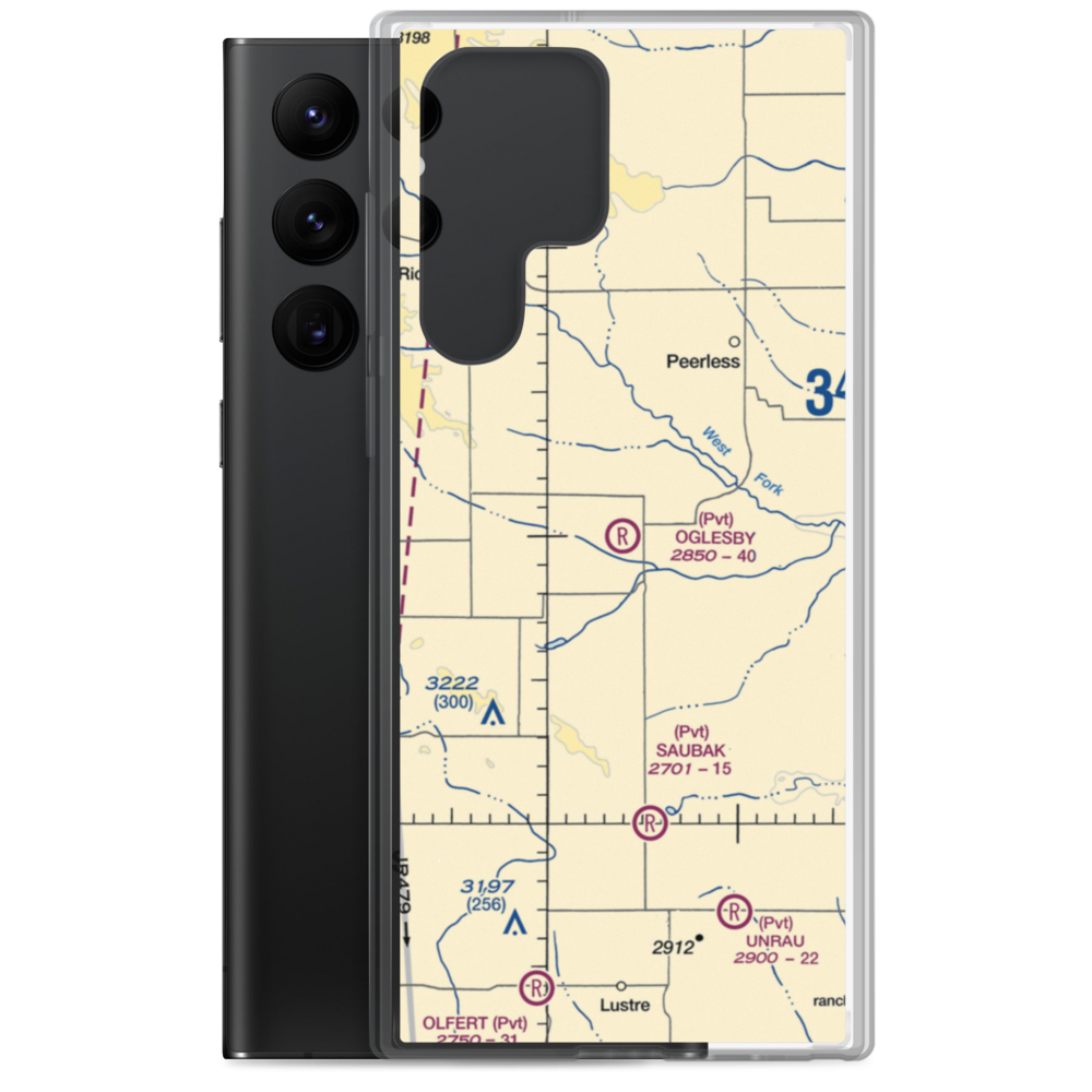 Oglesby Farms Inc Airport (MT87) VFR Sectional Samsung Case Samsung Galaxy S22 Ultra model shown