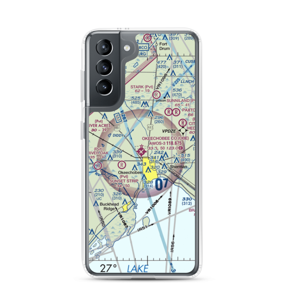 Okeechobee County Airport (OBE) VFR Sectional Samsung Case Samsung Galaxy S21 model shown