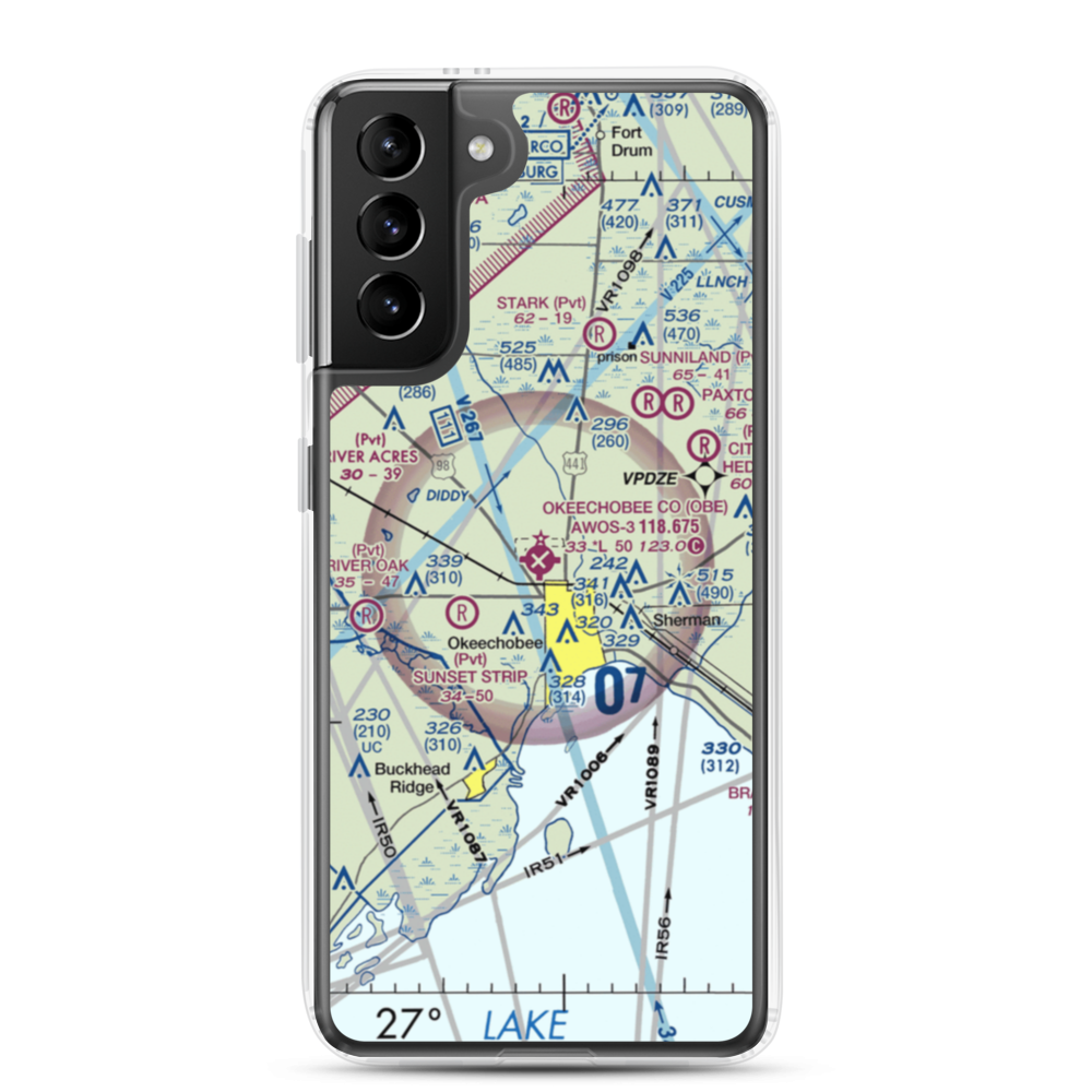 Okeechobee County Airport (OBE) VFR Sectional Samsung Case Samsung Galaxy S21 Plus model shown