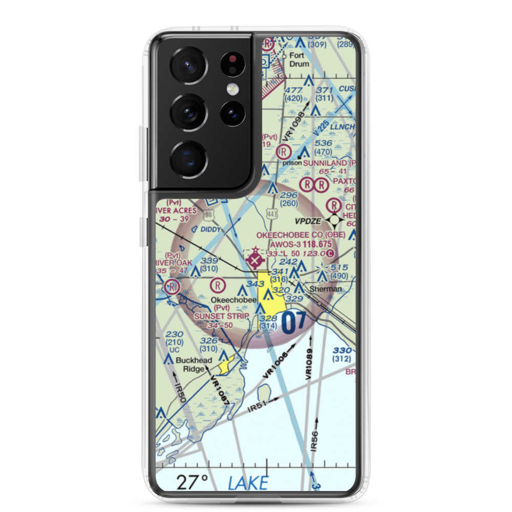 Okeechobee County Airport (OBE) VFR Sectional Samsung Case Samsung Galaxy S21 Ultra model shown