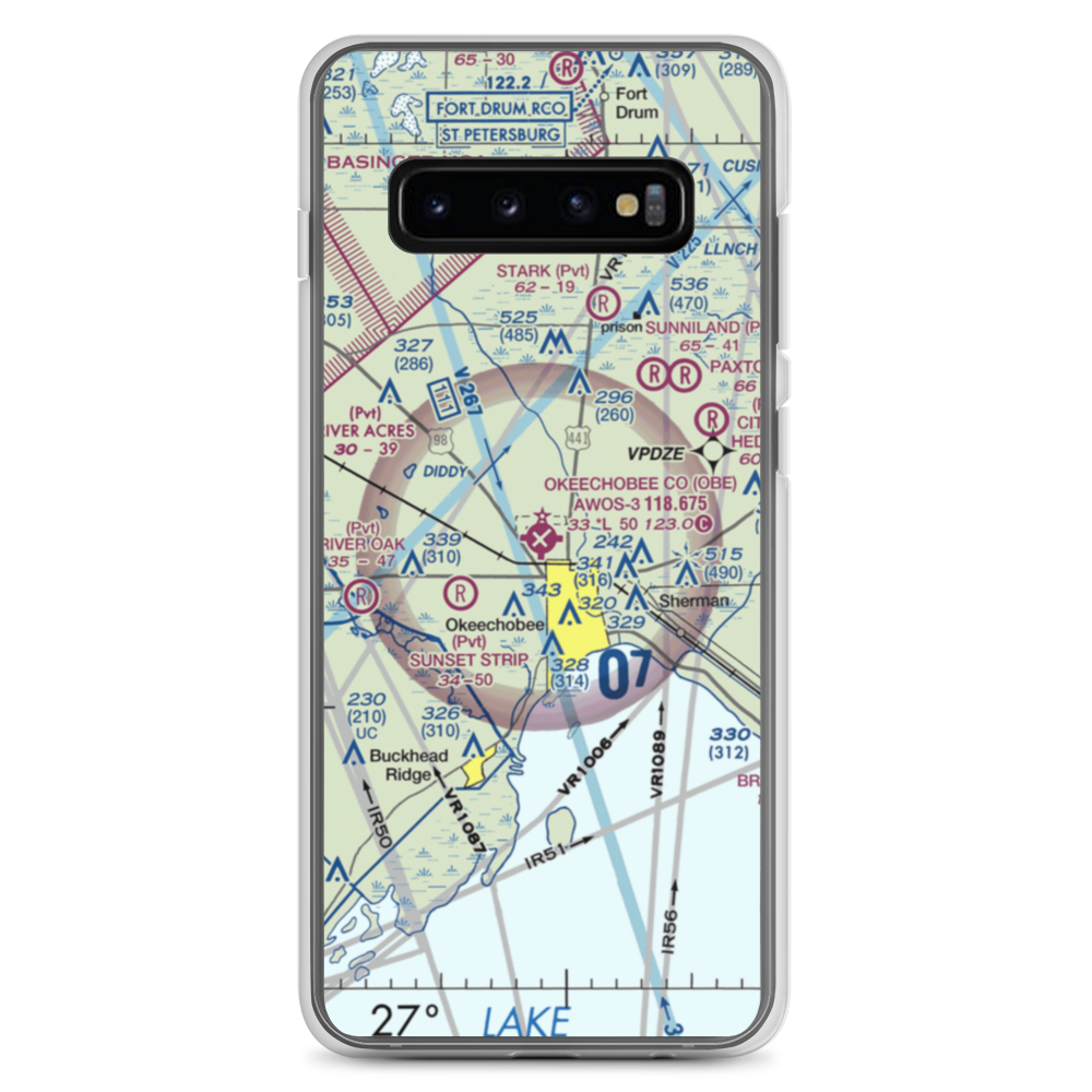 Okeechobee County Airport (OBE) VFR Sectional Samsung Case Samsung Galaxy S10+ model shown