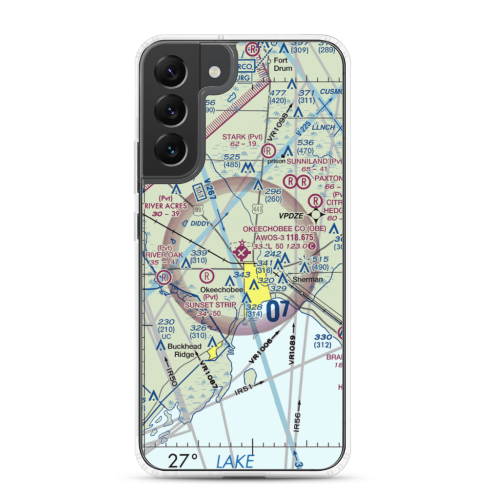 Okeechobee County Airport (OBE) VFR Sectional Samsung Case Samsung Galaxy S22 Plus model shown