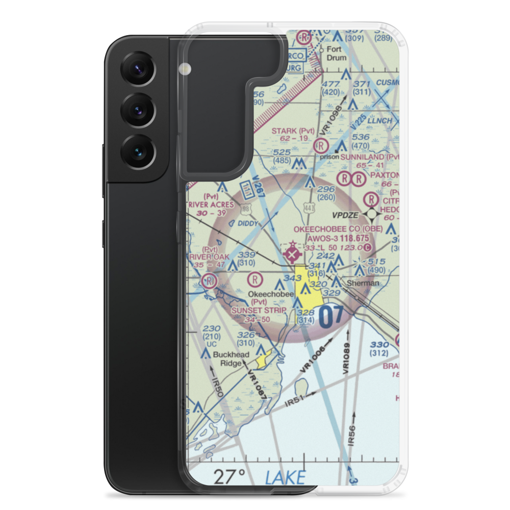 Okeechobee County Airport (OBE) VFR Sectional Samsung Case Samsung Galaxy S22 Plus model shown
