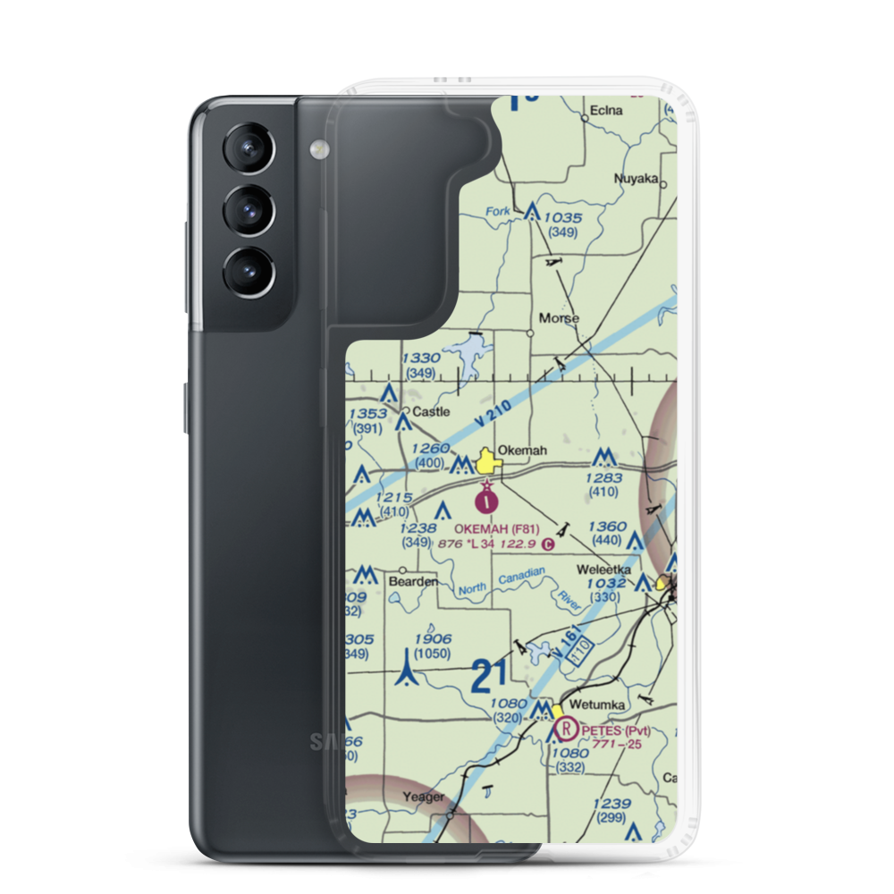 Okemah Flying Field (F81) VFR Sectional Samsung Case Samsung Galaxy S21 model shown