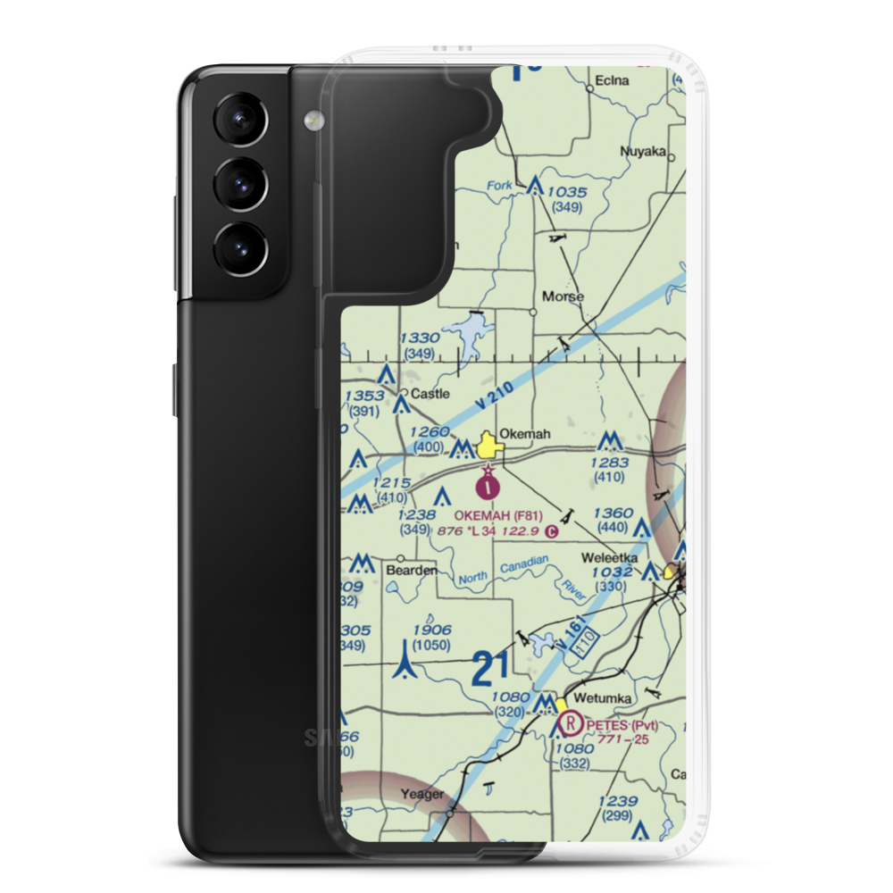 Okemah Flying Field (F81) VFR Sectional Samsung Case Samsung Galaxy S21 Plus model shown