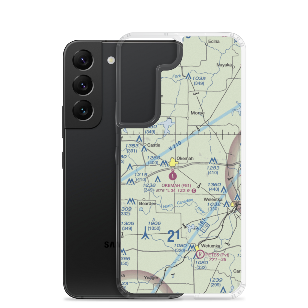 Okemah Flying Field (F81) VFR Sectional Samsung Case Samsung Galaxy S22 model shown