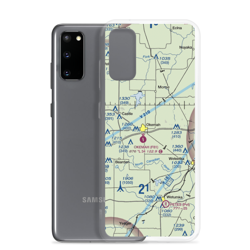 Okemah Flying Field (F81) VFR Sectional Samsung Case Samsung Galaxy S20 model shown