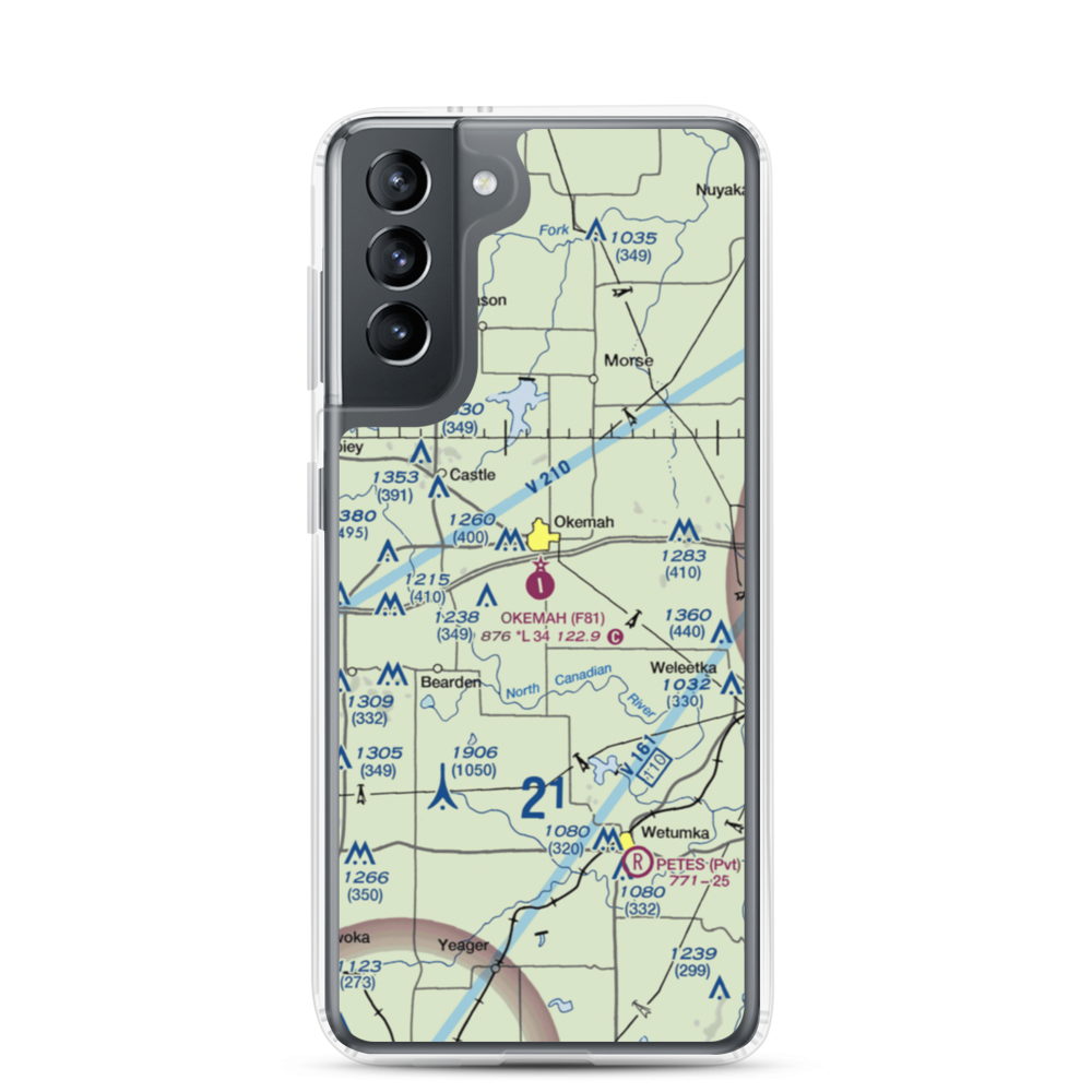Okemah Municipal Airport (F81) VFR Sectional Samsung Case Samsung Galaxy S21 model shown