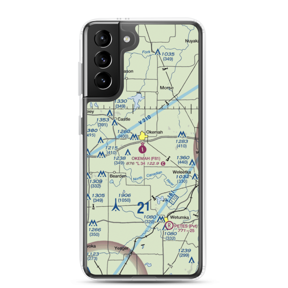 Okemah Municipal Airport (F81) VFR Sectional Samsung Case Samsung Galaxy S21 Plus model shown