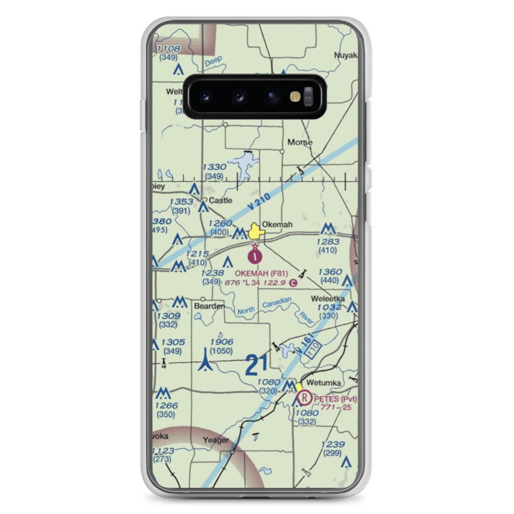 Okemah Municipal Airport (F81) VFR Sectional Samsung Case Samsung Galaxy S10+ model shown