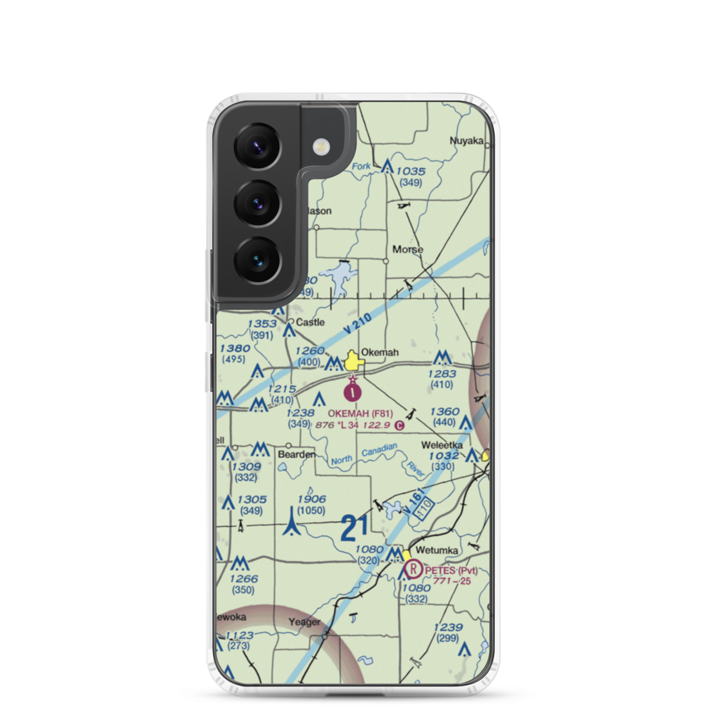 Okemah Municipal Airport (F81) VFR Sectional Samsung Case Samsung Galaxy S22 model shown