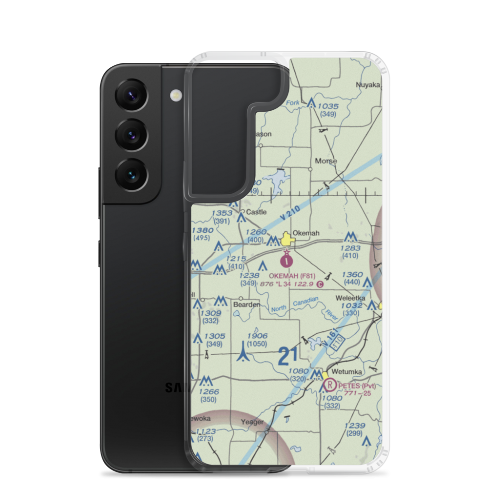 Okemah Municipal Airport (F81) VFR Sectional Samsung Case Samsung Galaxy S22 model shown
