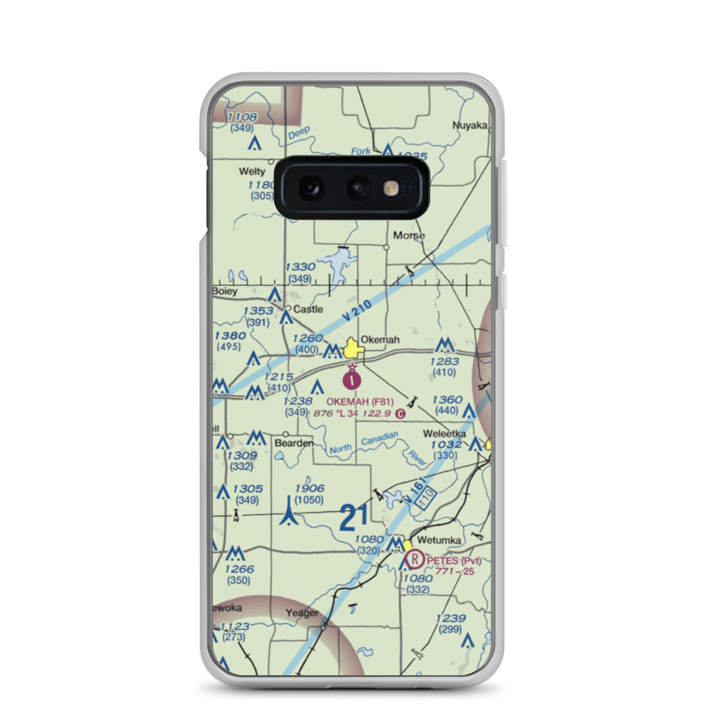 Okemah Municipal Airport (F81) VFR Sectional Samsung Case Samsung Galaxy S10e model shown