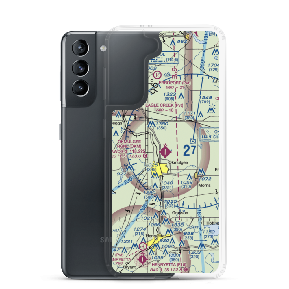 Okmulgee Regional Airport (OKM) VFR Sectional Samsung Case Samsung Galaxy S21 model shown