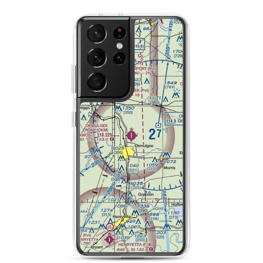 Okmulgee Regional Airport (OKM) VFR Sectional Samsung Case Samsung Galaxy S21 Ultra model shown