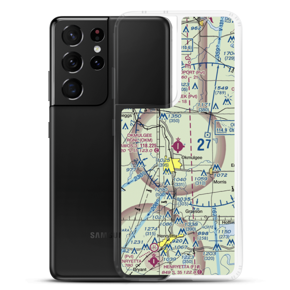 Okmulgee Regional Airport (OKM) VFR Sectional Samsung Case Samsung Galaxy S21 Ultra model shown