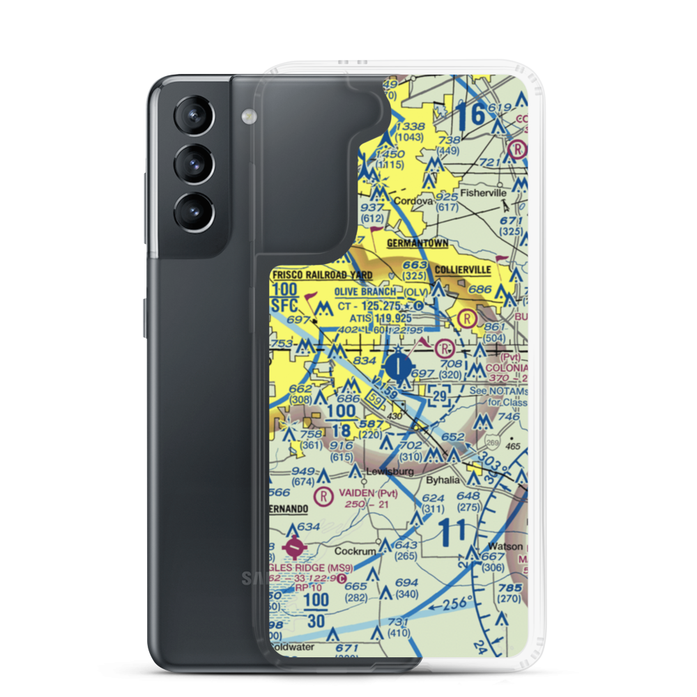 Olive Branch Airport (OLV) VFR Sectional Samsung Case Samsung Galaxy S21 model shown