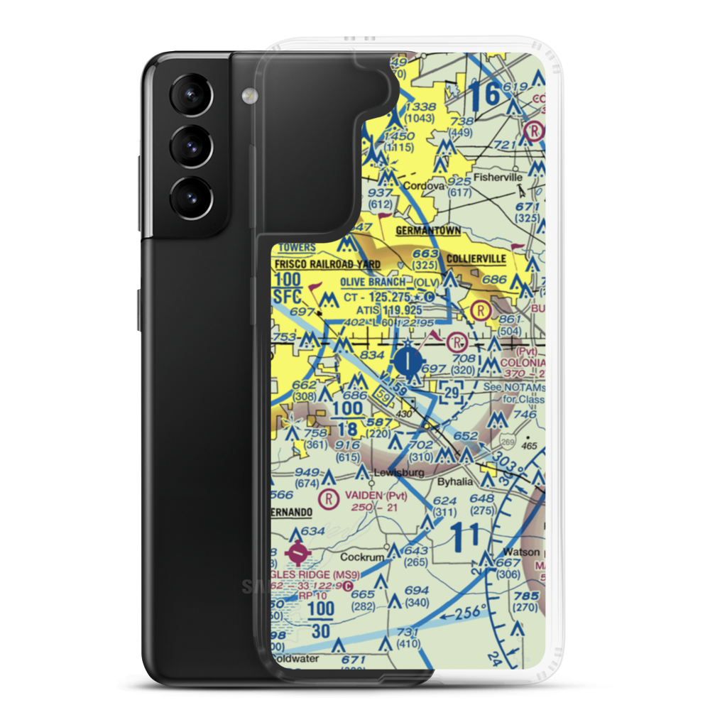 Olive Branch Airport (OLV) VFR Sectional Samsung Case Samsung Galaxy S21 Plus model shown