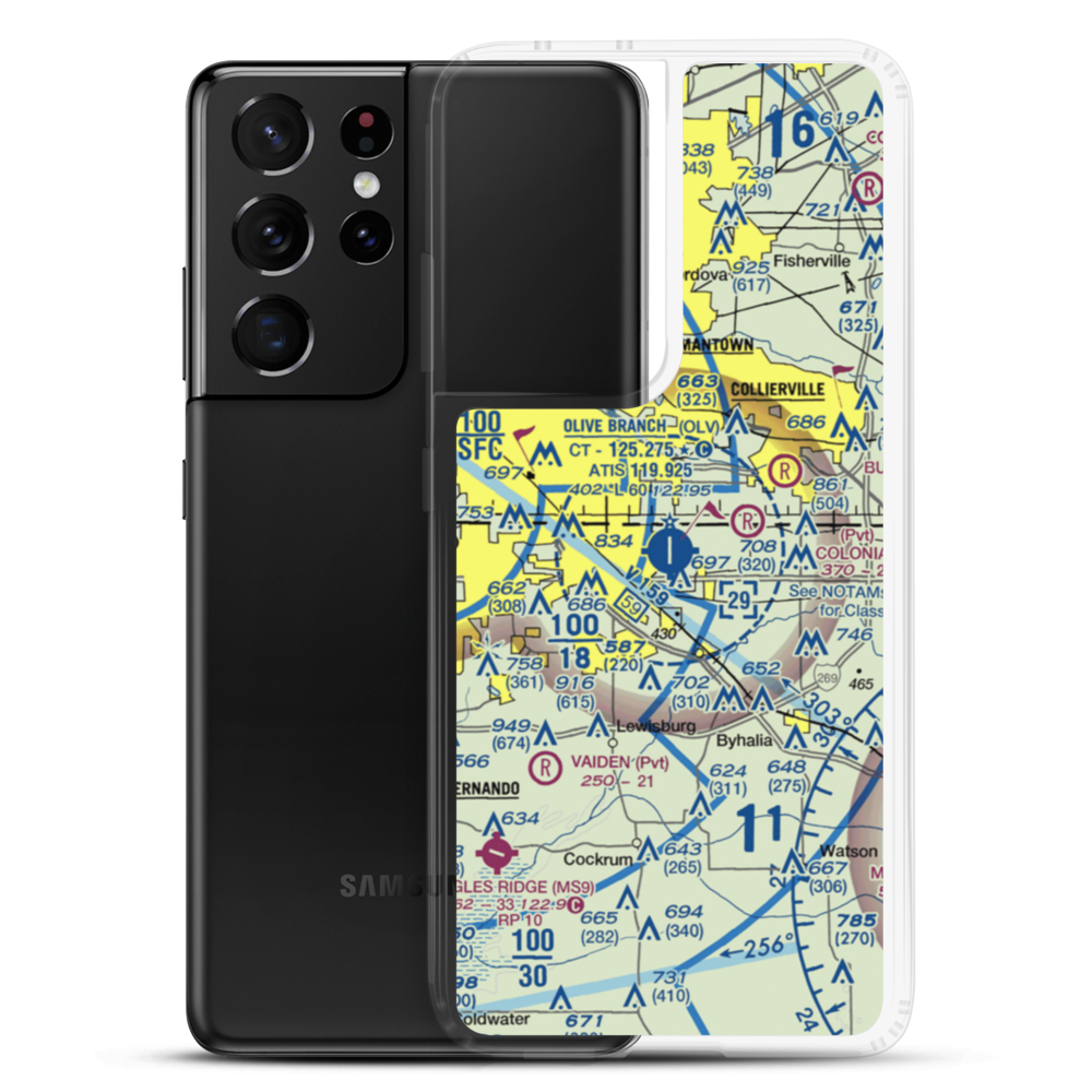 Olive Branch Airport (OLV) VFR Sectional Samsung Case Samsung Galaxy S21 Ultra model shown