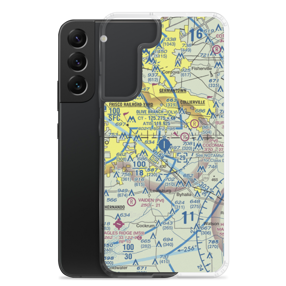 Olive Branch Airport (OLV) VFR Sectional Samsung Case Samsung Galaxy S22 Plus model shown