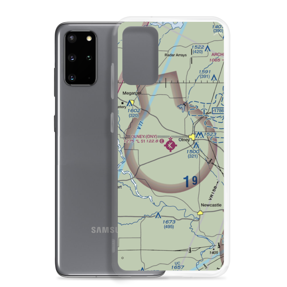Olney Municipal Airport (ONY) VFR Sectional Samsung Case Samsung Galaxy S20 Plus model shown