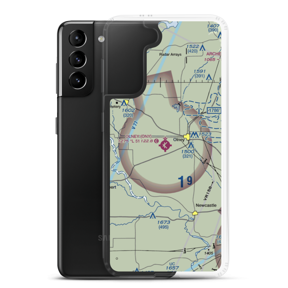 Olney Municipal Airport (ONY) VFR Sectional Samsung Case Samsung Galaxy S21 Plus model shown