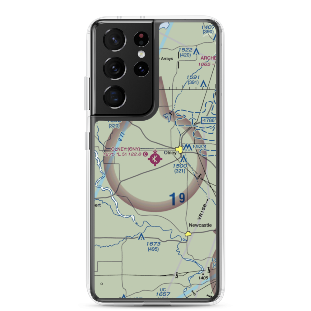 Olney Municipal Airport (ONY) VFR Sectional Samsung Case Samsung Galaxy S21 Ultra model shown