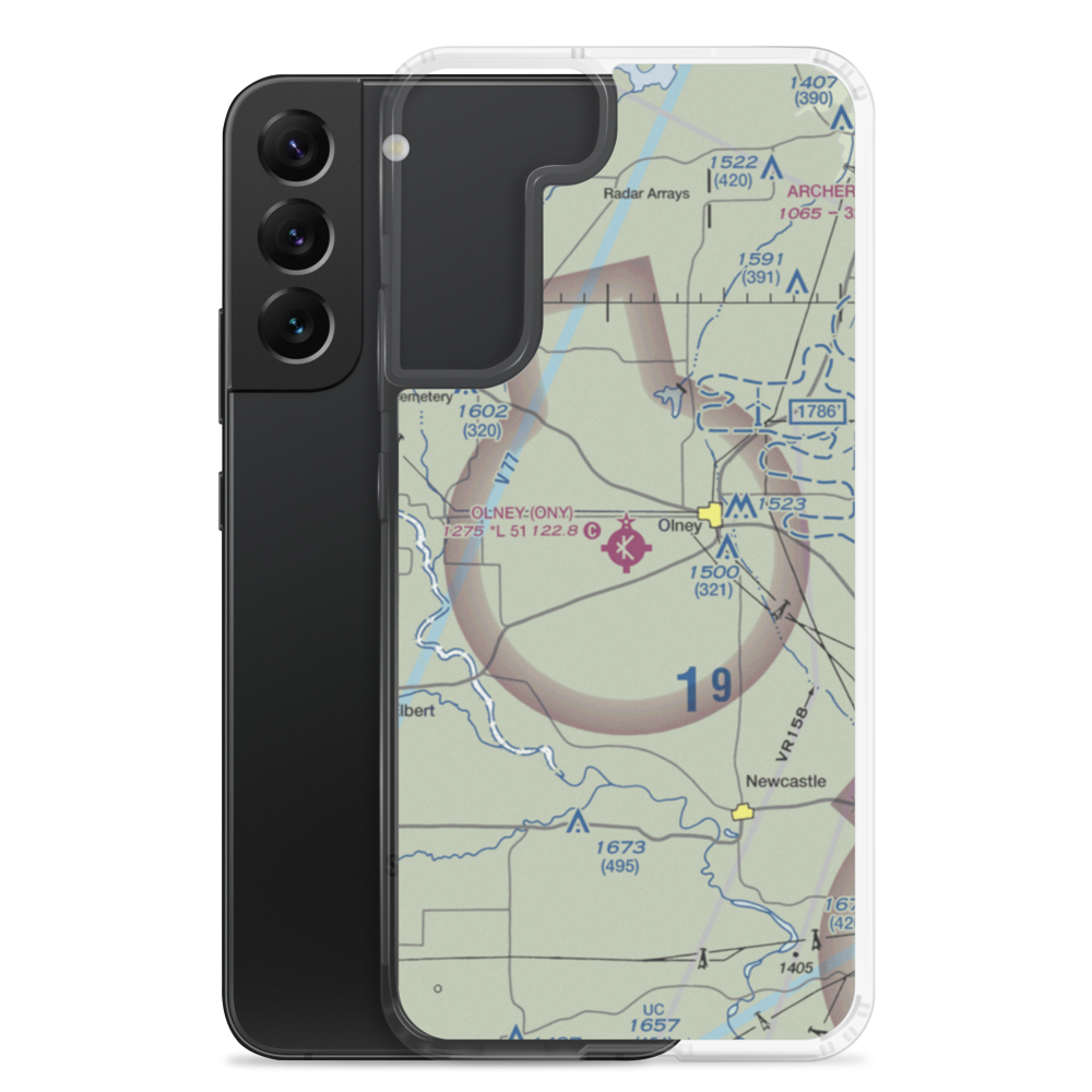 Olney Municipal Airport (ONY) VFR Sectional Samsung Case Samsung Galaxy S22 Plus model shown