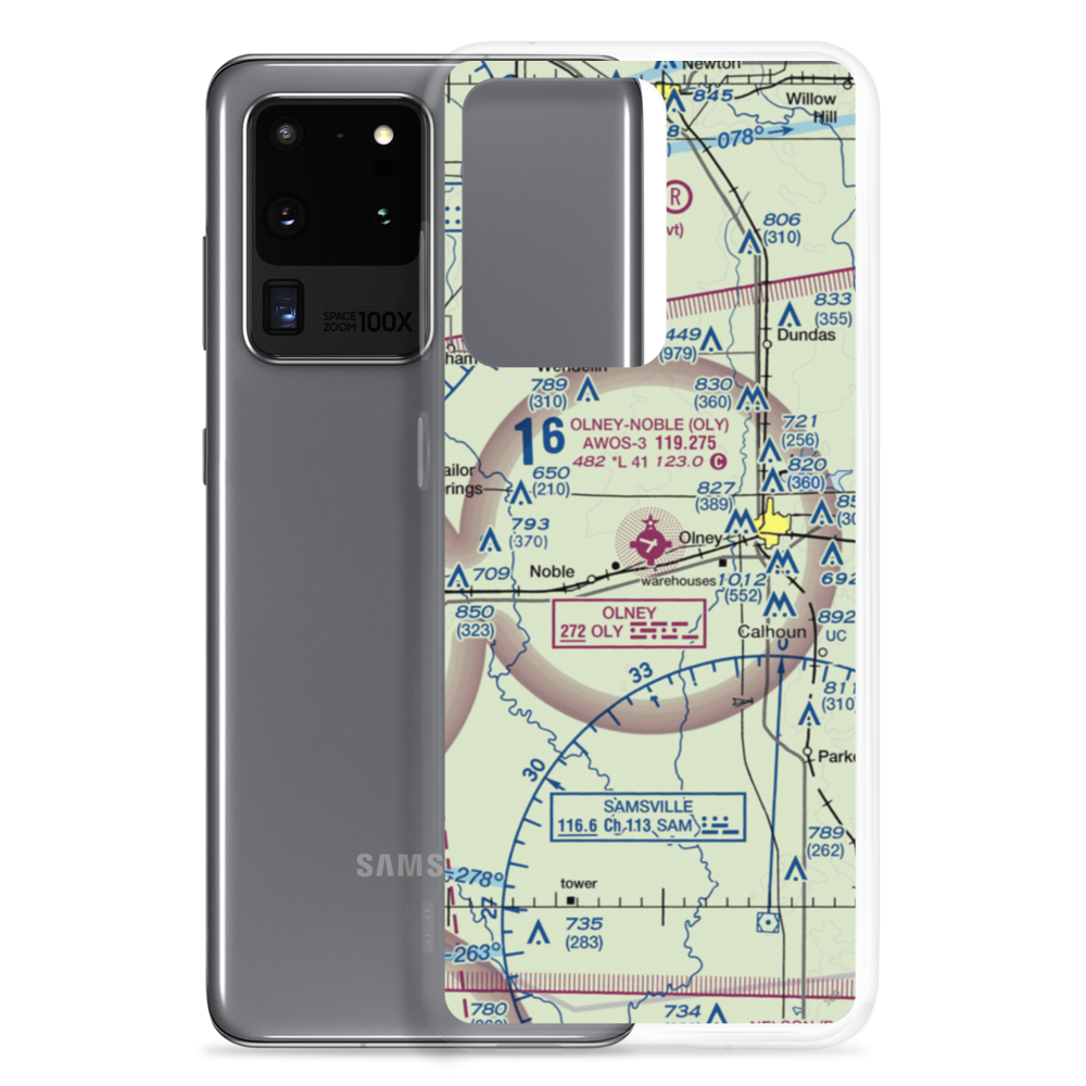 Olney Noble Airport (OLY) VFR Sectional Samsung Case Samsung Galaxy S20 Ultra model shown