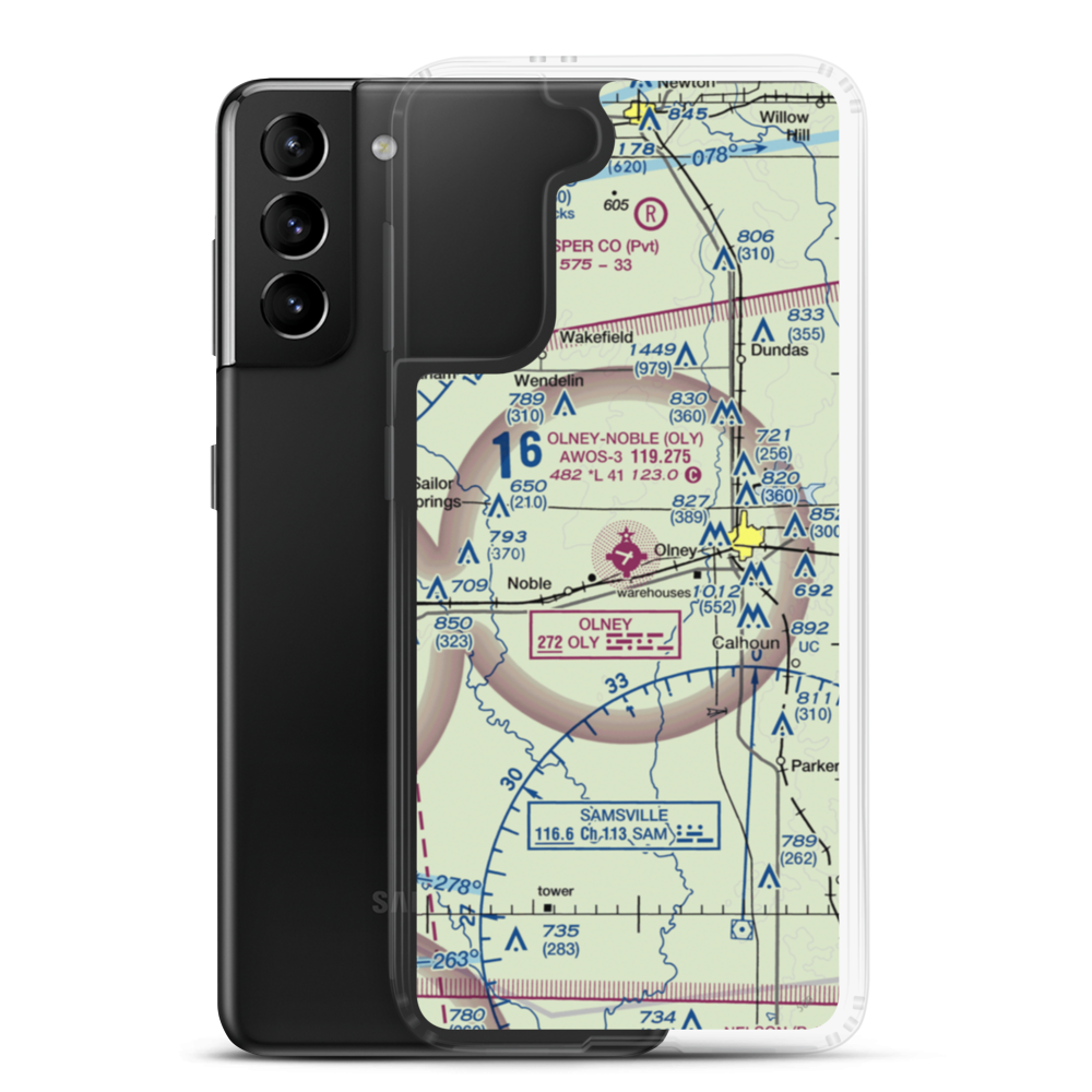 Olney Noble Airport (OLY) VFR Sectional Samsung Case Samsung Galaxy S21 Plus model shown